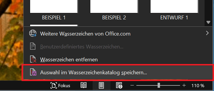 Bildwasserzeichen im Wasserzeichenkatalog als Vorlage speichern Bildwasserzeichen im Wasserzeichenkatalog als Vorlage speichern