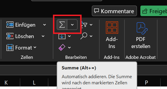 Excel: AutoSumme berechnen