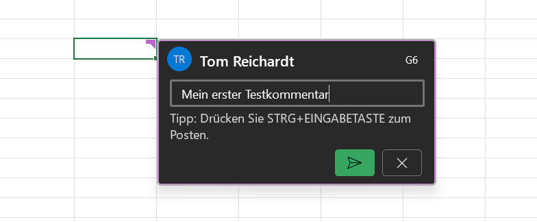 Eingabefeld, um in Excel in einer Zelle einen Kommentar einzufügen