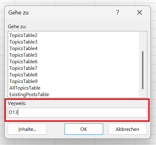 Gehe zu-Funktion in Excel zum Auswählen einer Zelle