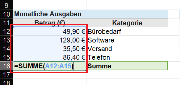 Excel: Summe berechnen mit der Summe-Funktion