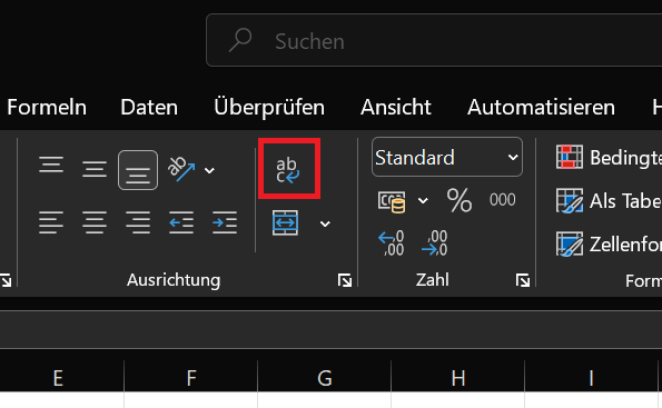 Zeilenumbruch in Excel mit der Funktion "Textumbruch" erstellen