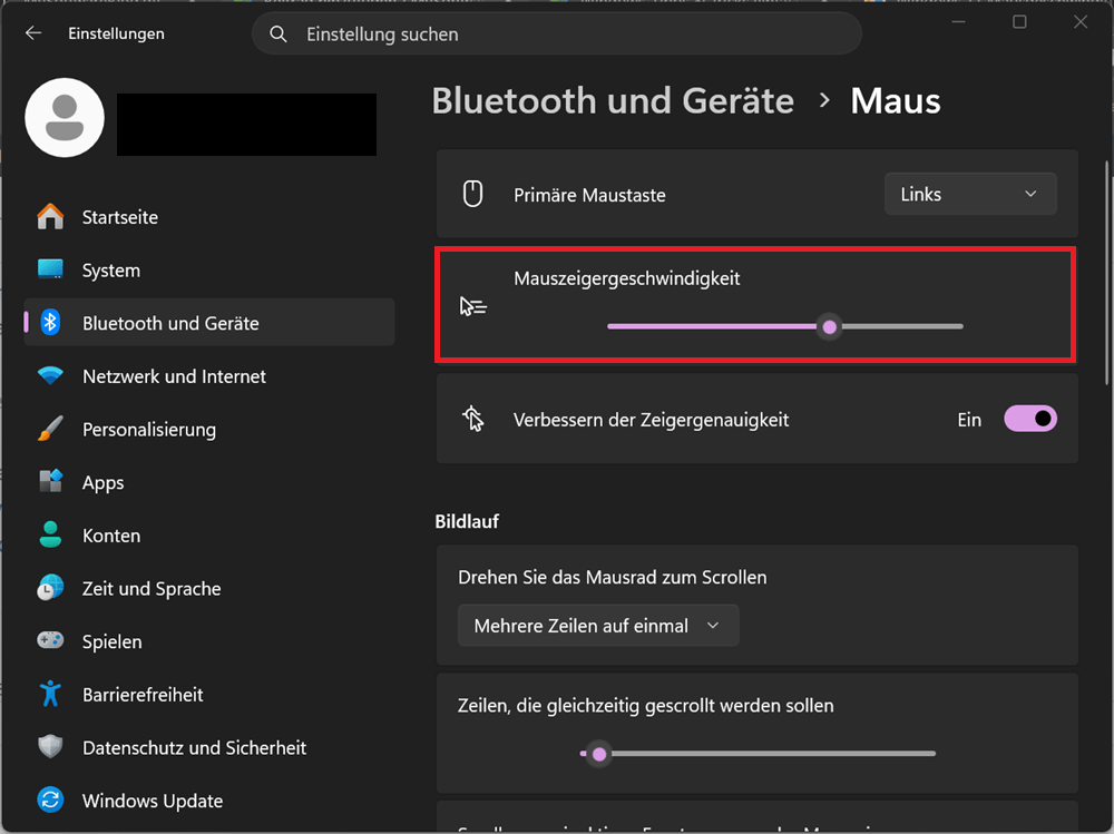 Mausgeschwindigkeit in den Windows 11 Einstellungen ändern