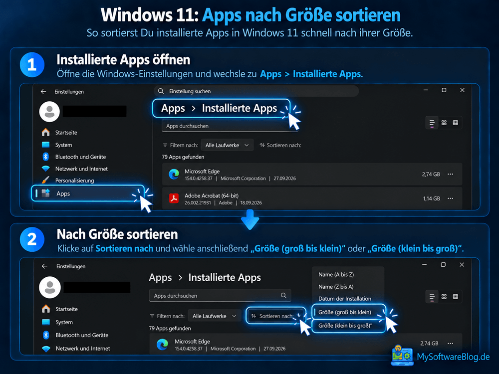 Anleitung: Apps in Windows 11 nach Größe sortieren